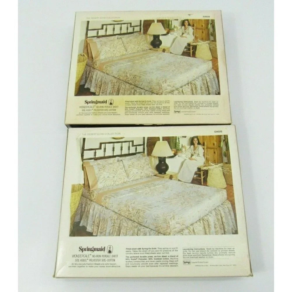 Vintage Double Sheet Springmaid Wondercale Oasis No Iron Percale New Flat Fitted